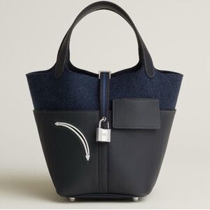 Hermes Picotin 18 “Go Team”Limited Edition Blue Box Piece. Bleu Nuit Wool Felt